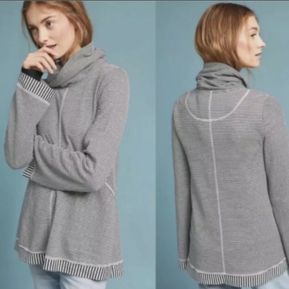 Anthropologie Maeve Oversized Black and White Striped Cowl Neck Top XS